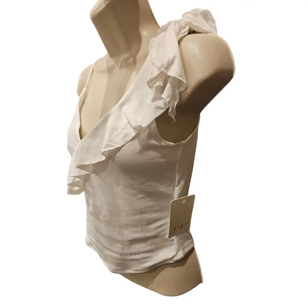 Gaze White Mixed Media Fit Flare Tank Top Medium